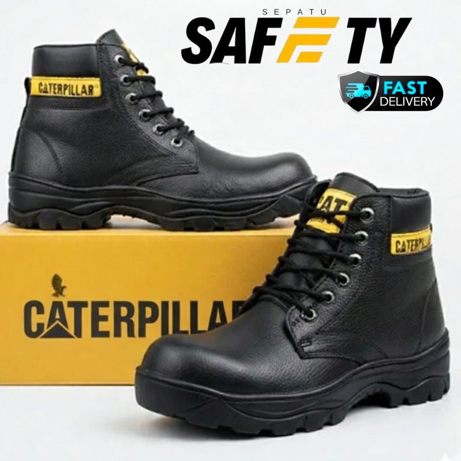 Sepatu Safety Boots Pria - Sepatu Safety  CAT Sopi Hitam Ujung Besi Kerja Lapangan - Sepatu Safety P