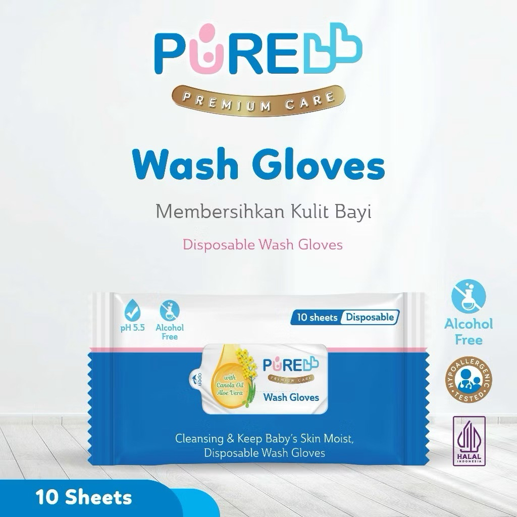 PURE WASH GLOVES | TISU BASAH BAYI | ISI 10 LEMBAR