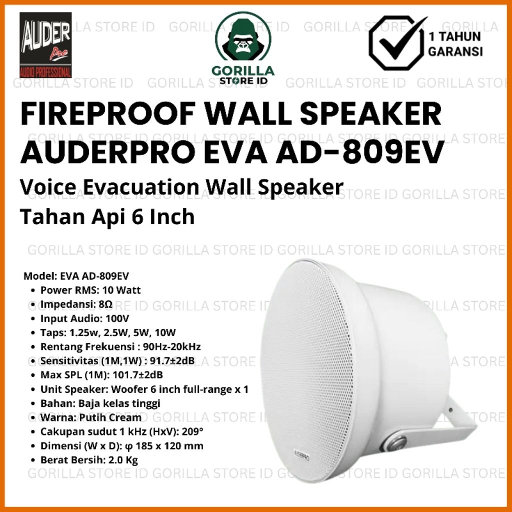 AUDERPRO FIREPROOF WALL SPEAKER EVA AD-809EV