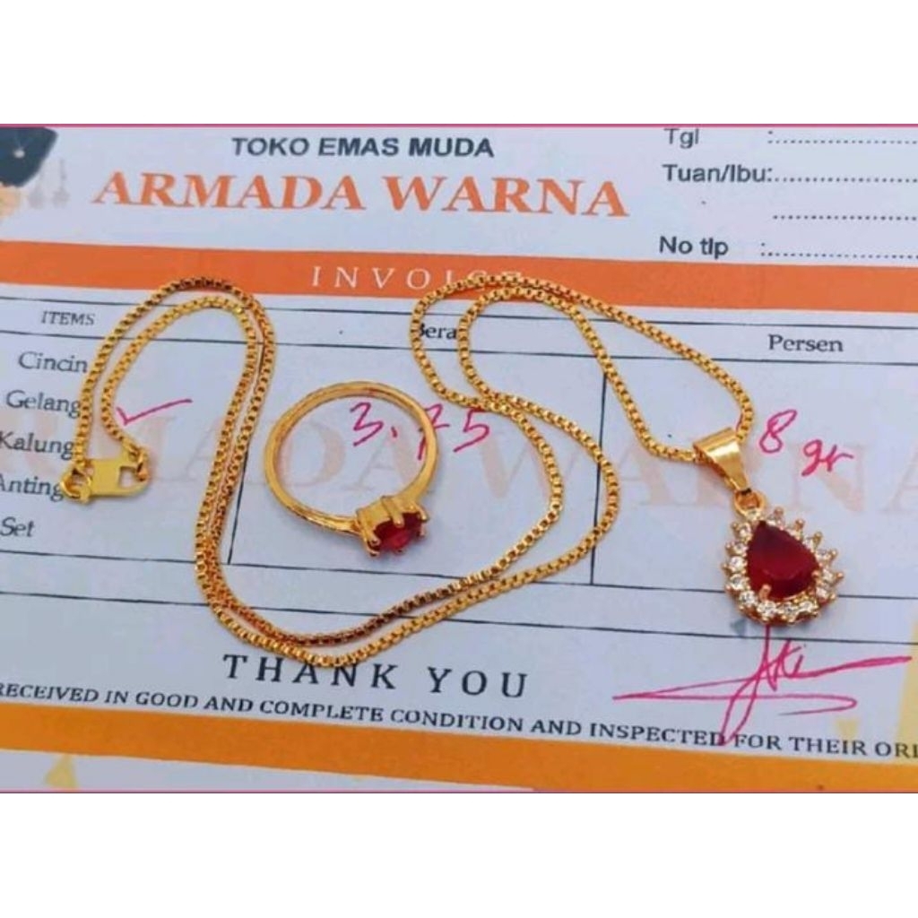 Kalung lapis emas muda motif Italy free cincin permata merah
