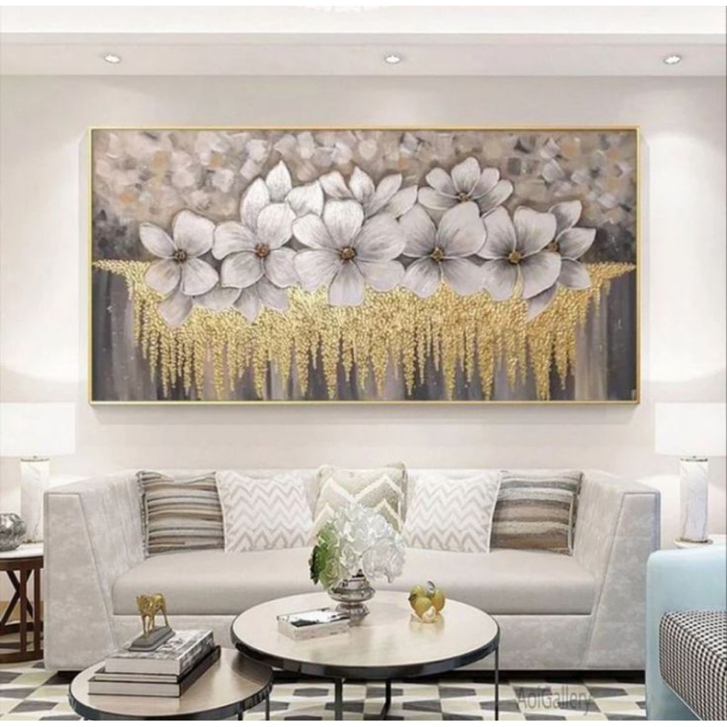 Lukisan dinding minimalis modern bunga untuk hiasan dinding rumah