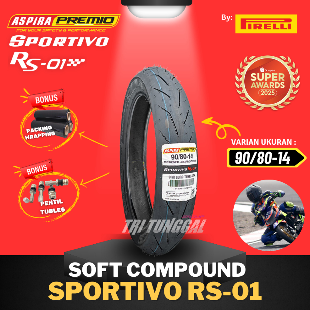 [READY COD] BAN ASPIRA PREMIO SPORTIVO RS01 TUBELESS SOFT COMPOUND RING 14 / BAN BALAP SOFT COMPOUND