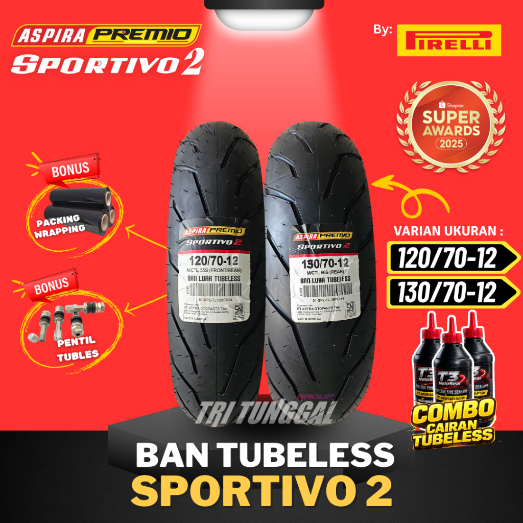 [READY COD] BAN ASPIRA PREMIO SPORTIVO 2 ( 120/70-12 & 130/70-12 ) TUBELESS MEDIUM SOFT COMPOUND RIN