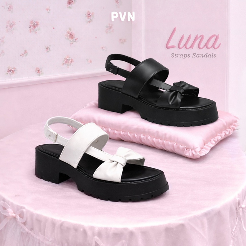 PVN Luna Sandal Tali Wanita Hitam Krem 389