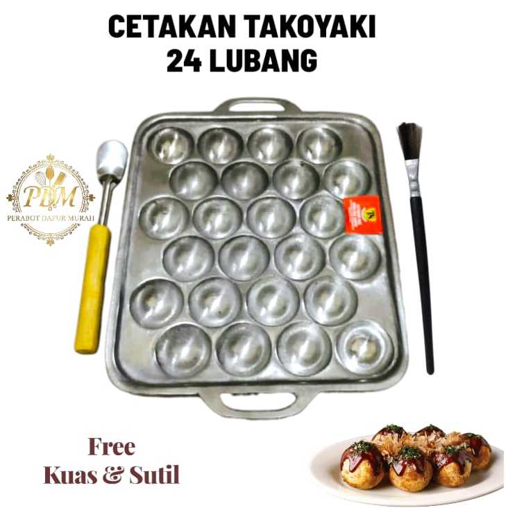 Cetakan takoyaki / baklor / cilor / maklor lubang 24 gratis spatula dan kuas