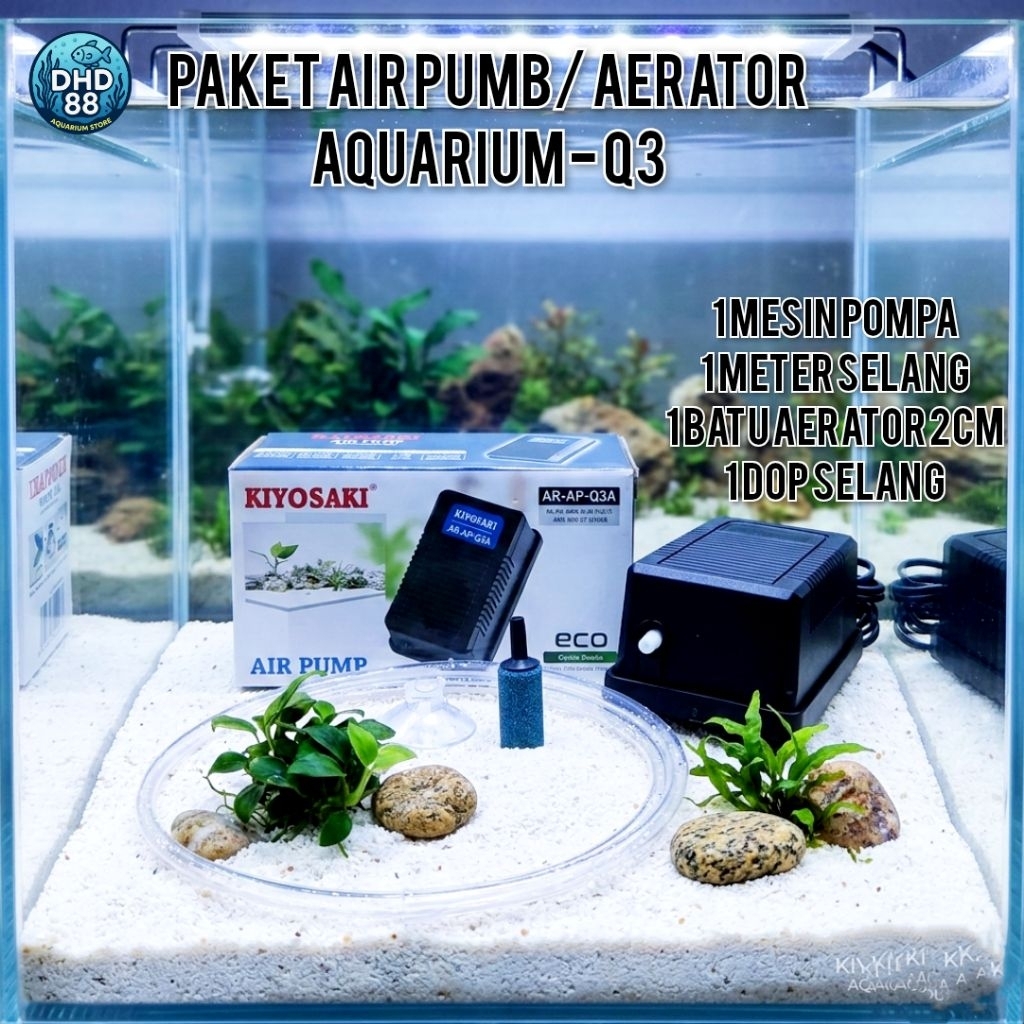 PAKET POMPA AERATOR 1 LUBANG, DENGAN SELANG +BATU + DOP