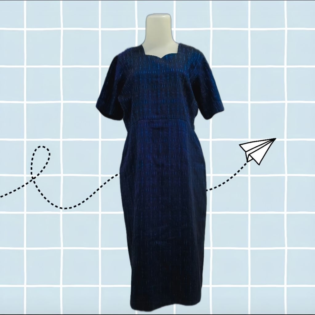 Dress Batik Navy Elegant Mewah Motif Si Boru Toba Kasual Pesta