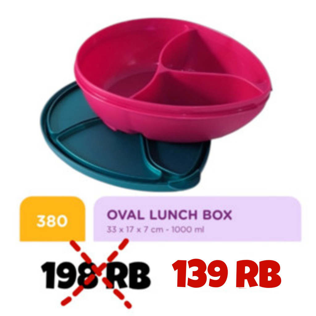 Twin Tulipware SALE OVAL LUNCH BOX 1000 ml Wadah Bekal Oval Sekat 3 Tulipware Kita