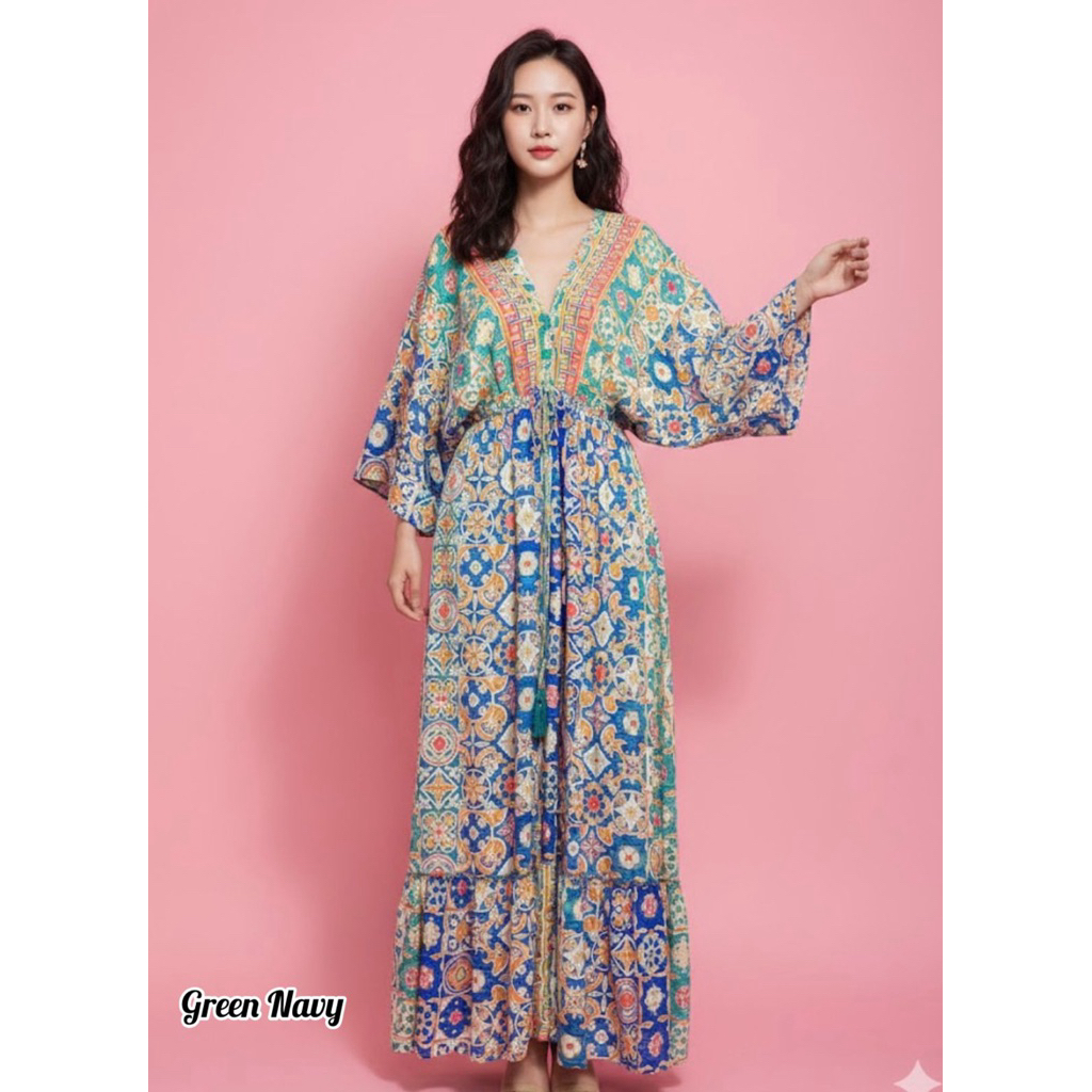 Baju Butterfly Long Dress Silk Katun Khas Thailand Mewah