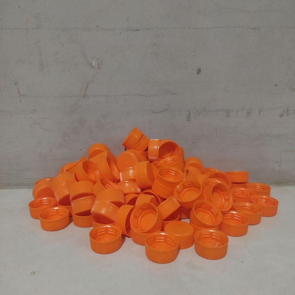 100pcs Tutup Botol Plastik Coca Cola Warna Orange Ukuran Kecil Bekas Bersih