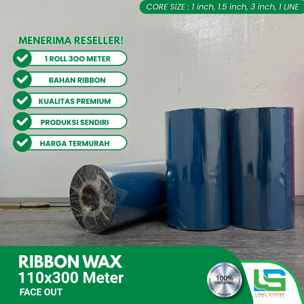 RIBBON WAX 110X300 METER RIBBON BARCODE 110X300 M FACE OUT
