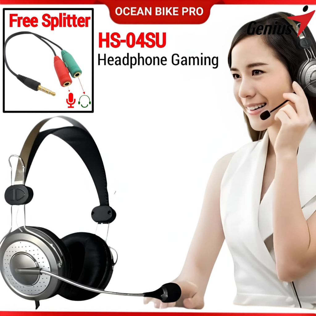 OCEANBIKEPRO Headset Gaming Genius HS04SU Headphone Earphone With Noise Cancellation Microphone Qual