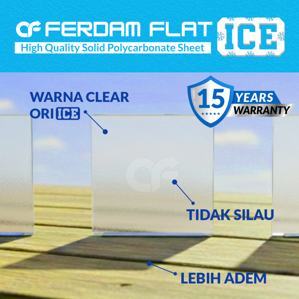 Atap Polycarbonate Ferdam Flat ICE 1.2mm Frosted Solid Sheet Doff - Buram Anti Silau (WAJIB CHAT ADM