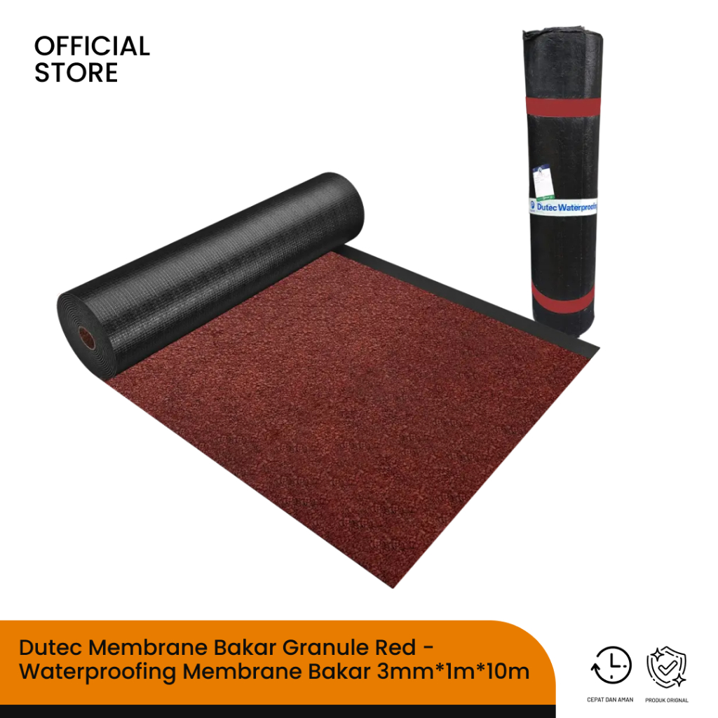 Dutec Membrane Bakar Waterprofing Granule Red | Membrane Merah | Uk. 1m*10m*3mm | Anti Bocor
