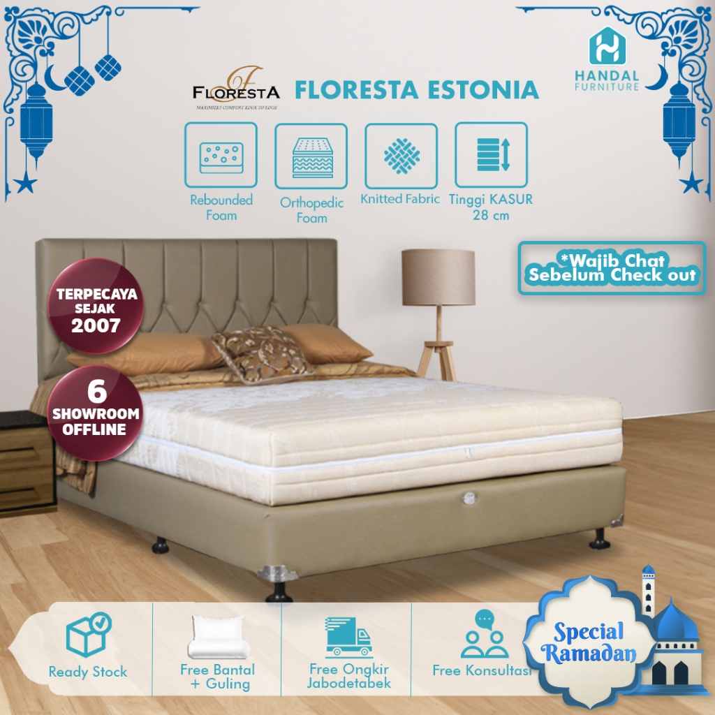 Kasur Busa Rebounded Floresta Estonia 100x200, 120x200, 160x200, 180x200, 200x200 Tanpa Per Medium F