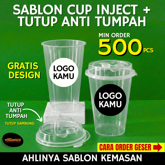 Sablon Cup Plastik Injection + Tutup - Sablon Cup PP Injection Kualitas Premium