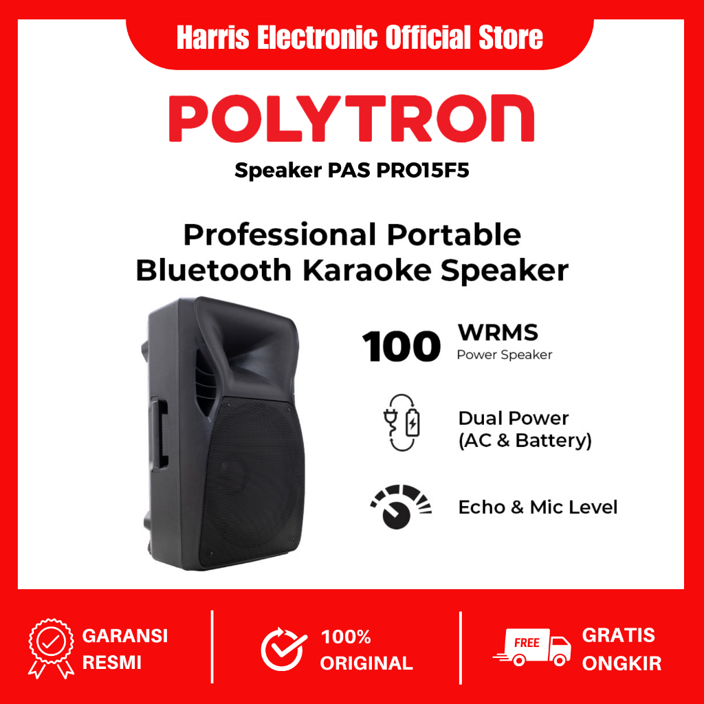 POLYTRON PASPRO 15F5 Speaker Active 15 Inch Bluetooth Dual Power 3 Band Tone