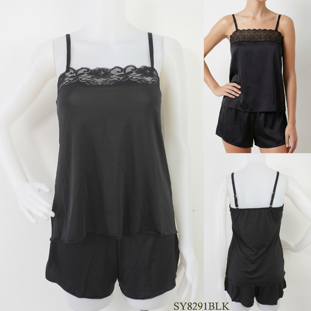 Baju Tidur Wanita Model lingerie ST YVES Tanpa Kawat Mix Lace Pakaian Dalam Underwear SY8291BLK