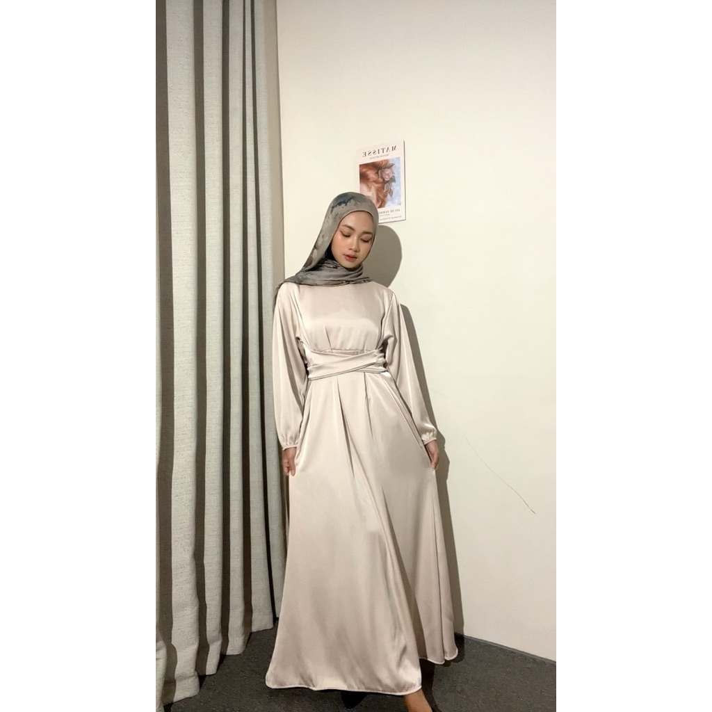 Aleena dress - dress satin lebaran gamis aesthetic Long dress Remaja Muslim Mewah Pesta Wanita