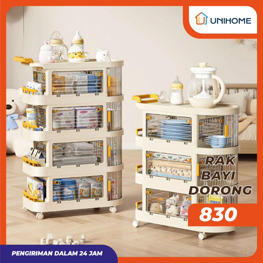 Unihome Rak Bayi Dorong Plastik 830, 831, 832 - Rak Susun Roda Untuk Perlengkapan Bayi