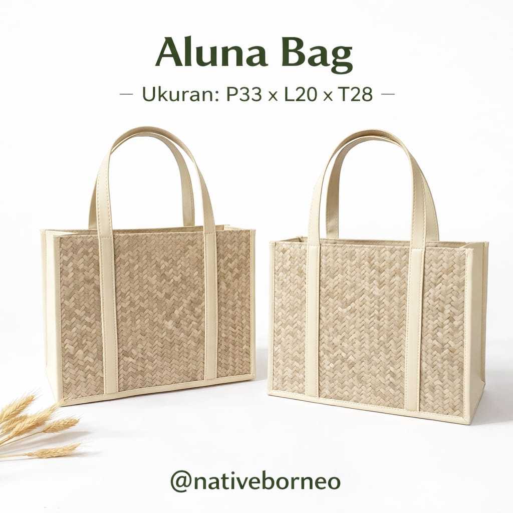 Aluna Bag - Tas pandan natural kulit putih, Tas anyaman pandan putih, Tas hampers besar, Tas anyam h