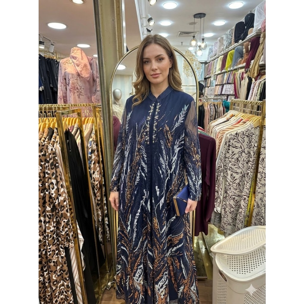 Dress Outer navy sequin full glamour + inner lengan Panjang