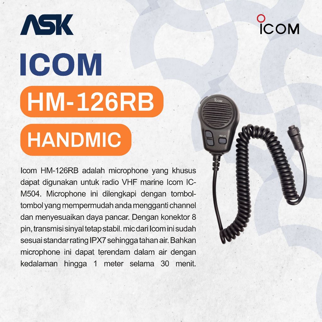 Hand Microphone Icom HM-126RB untuk IC-M501 IC-M502 IC-M503 IC-M504