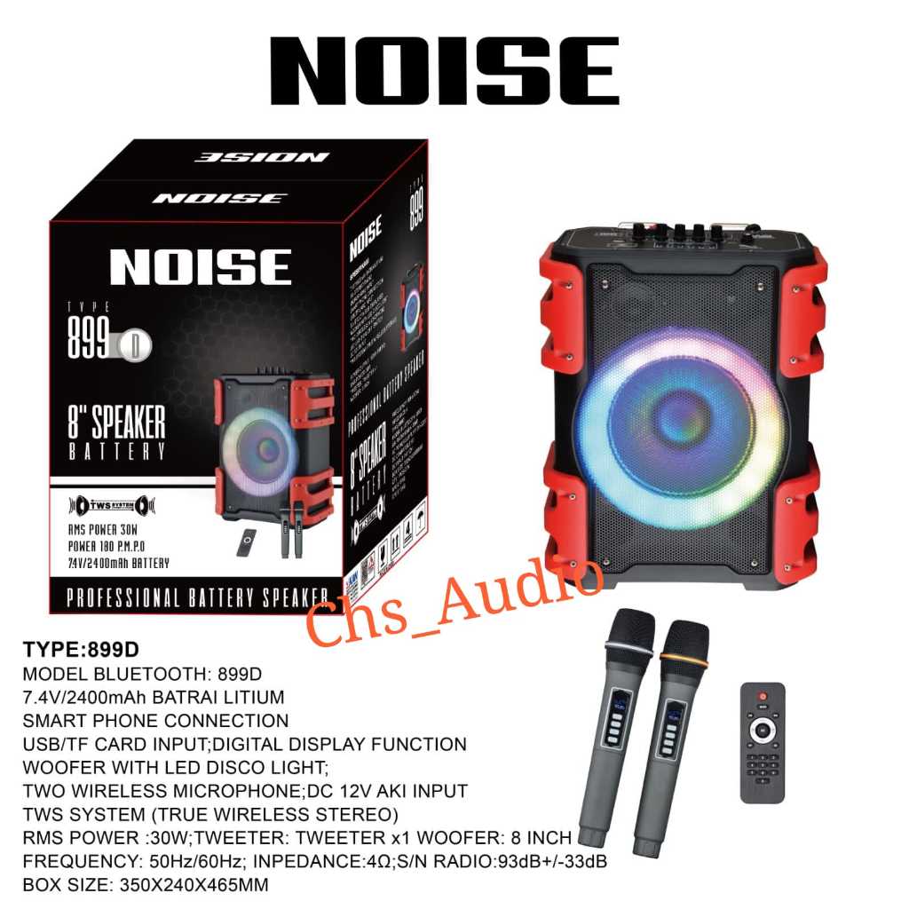 NOISE Speaker Portable 899D 8 Inch Bluetooth TWS 2 Mic Stand 1800mAh 1 Tahun Garansi