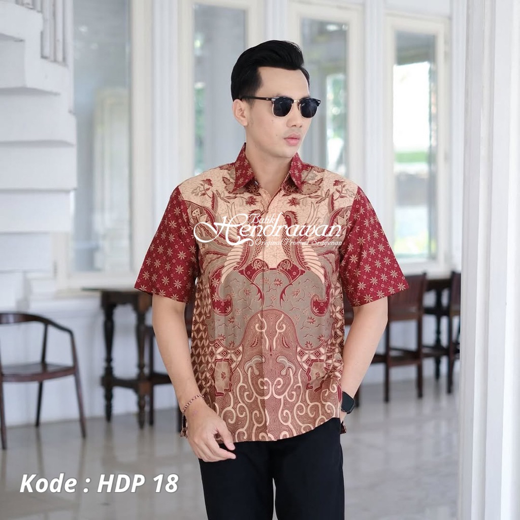 Batik Hendrawan Kemeja Batik Pria Solo Modern Lengan Pendek Lapis Furing Bahan Katun Premium HDP 18