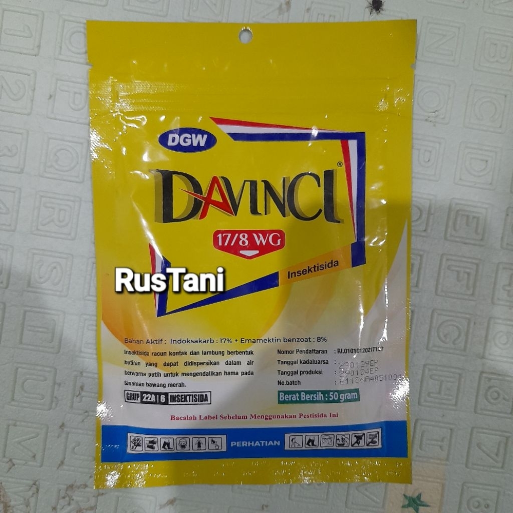 Insektisida DAVINCI 17/8WG 50Gr Bahan aktif : Indosakarb 17% + Emamectin Benzoat 8%