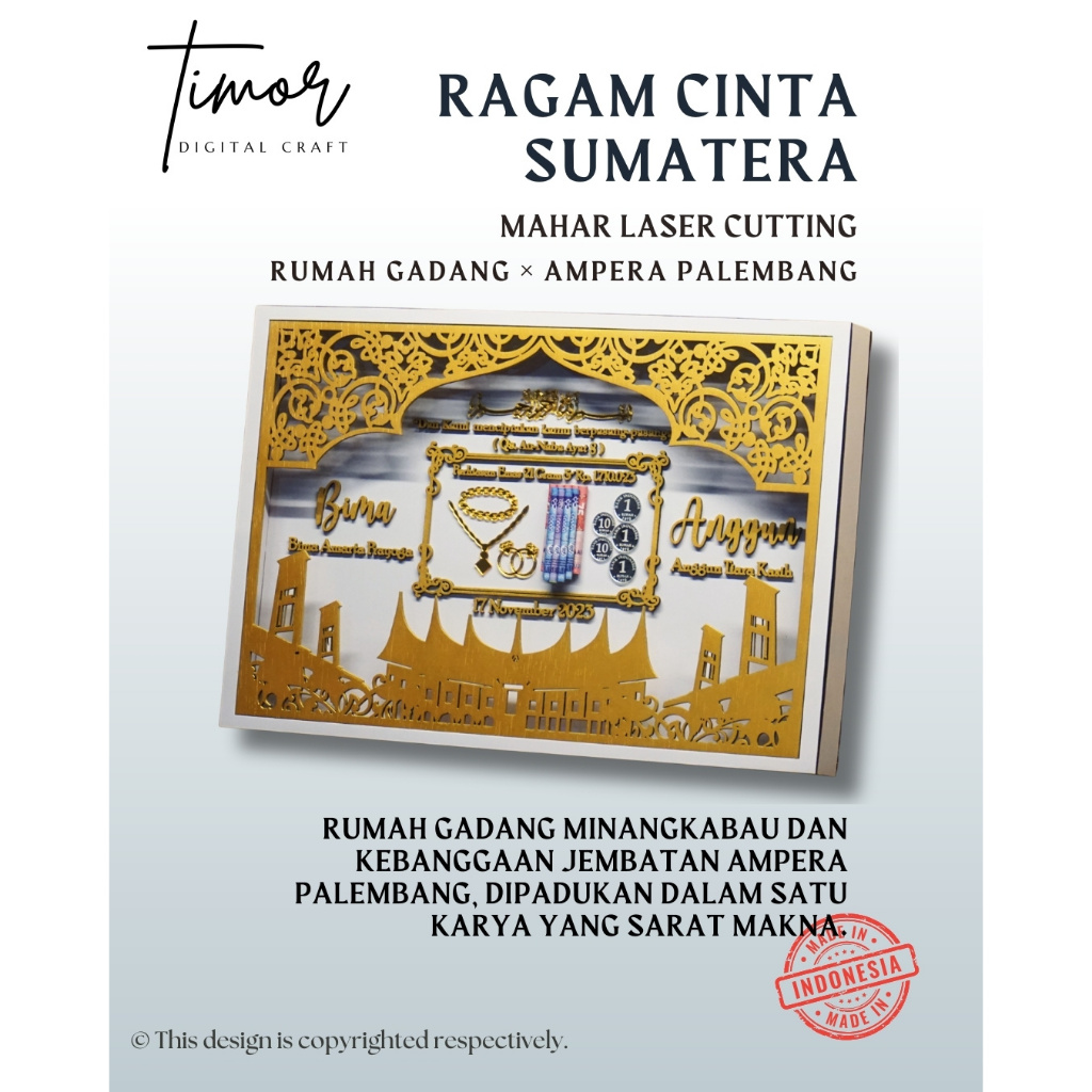 Mahar Laser Cutting Bingkai Mahar Pernikahan Mahar Palembang & Mix Budaya Lain 30x45cm