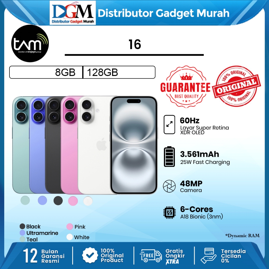 [TAM] Apple iPhone 16 128GB NEW GARANSI TAM