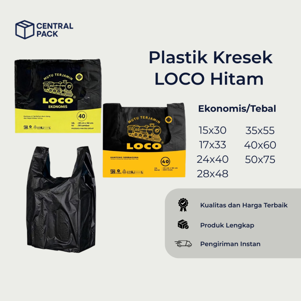 LOCO Kantong Plastik Kresek HD Hitam Ekonomis & Tebal Tahan Sobek No. 15, 17, 24, 28, 35, 40, 50