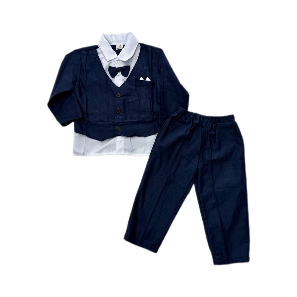 Setelan anak cowok jas tuxedo formal 3 4 5 6 tahun navy hitam kemeja lengan panjang formal dasi KERE