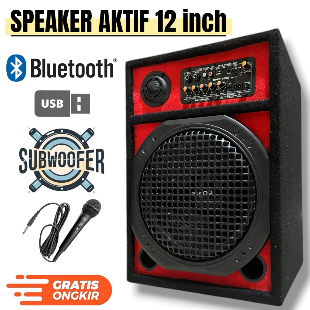 SPEAKER AKTIF 12 INCH SUBWOOFER BASS MANTAP BISA BLUETOOTH USB RADIO KARAOKE