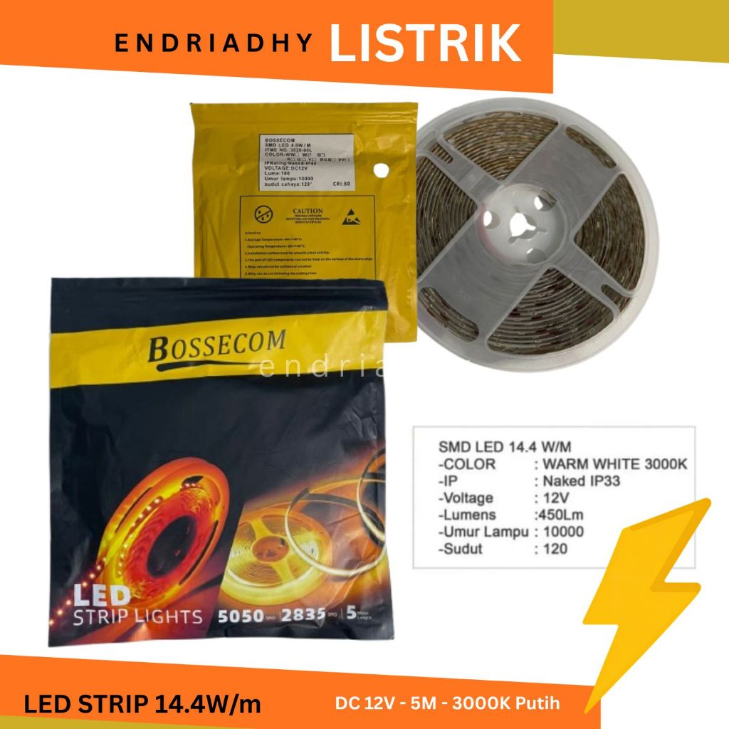 BOSSECOM LED STRIP 5050 DC 12V 14.4 WATT ROL 5 METER