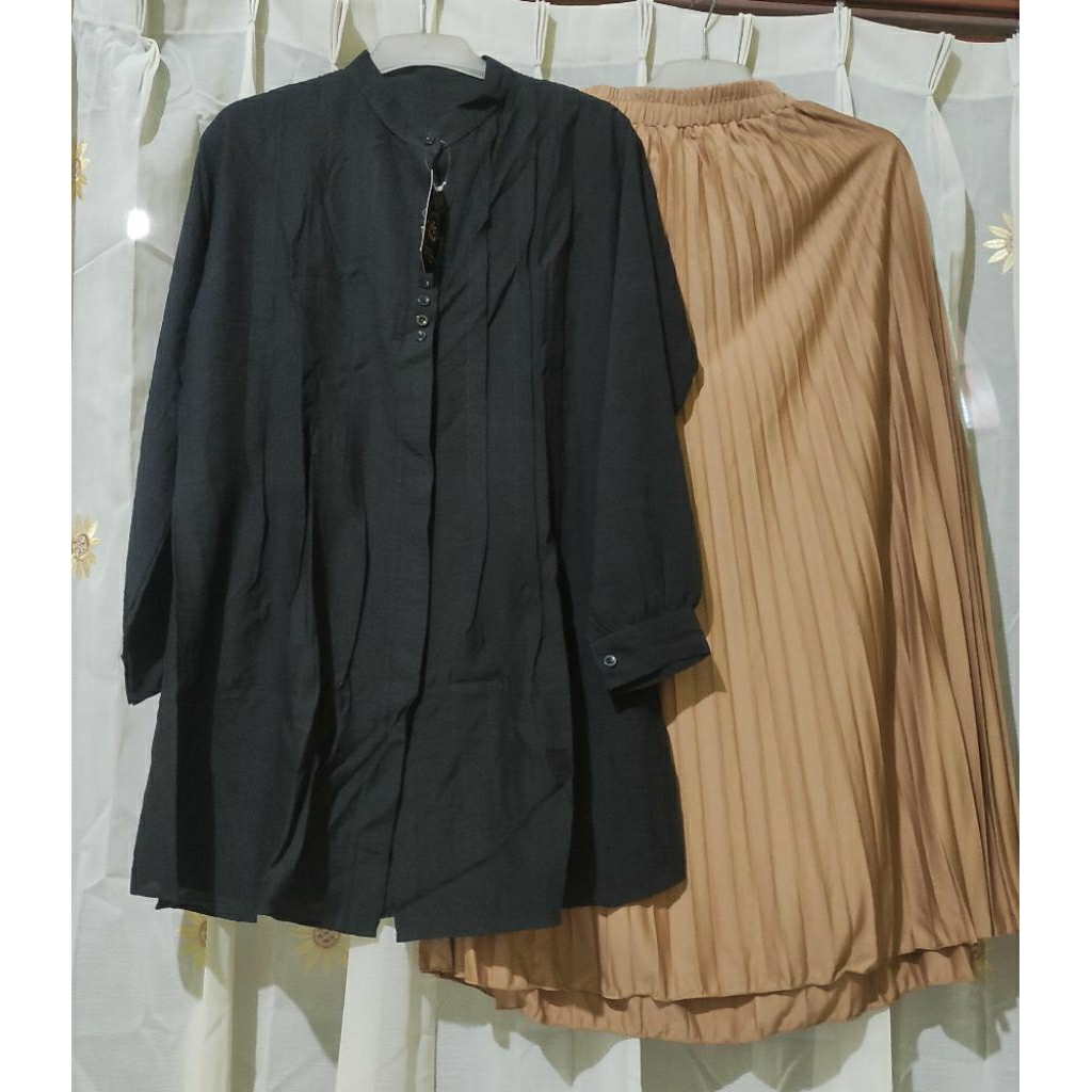 BISA COD Setelan Rok/ Setelan atasan tunik dan rok plisket murah