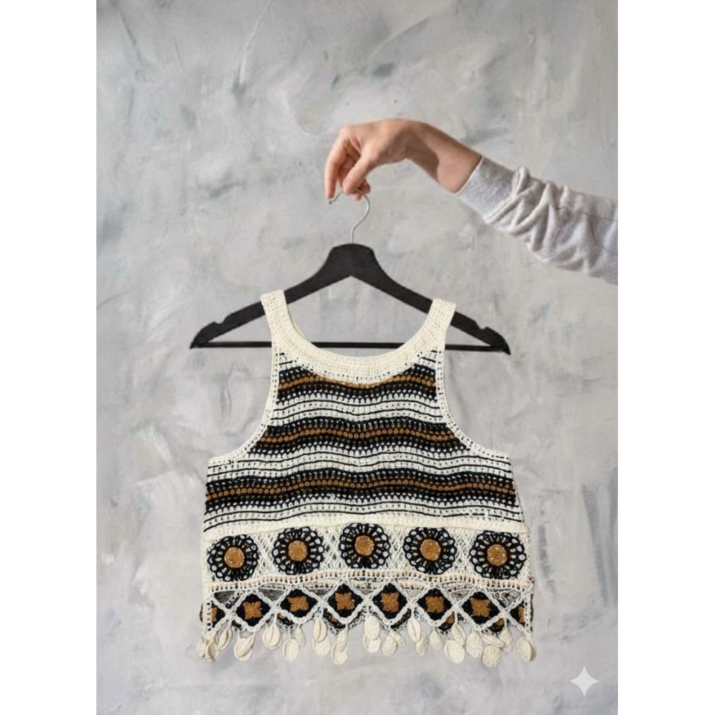 Vest rajut jaring/Bohemian/crochet