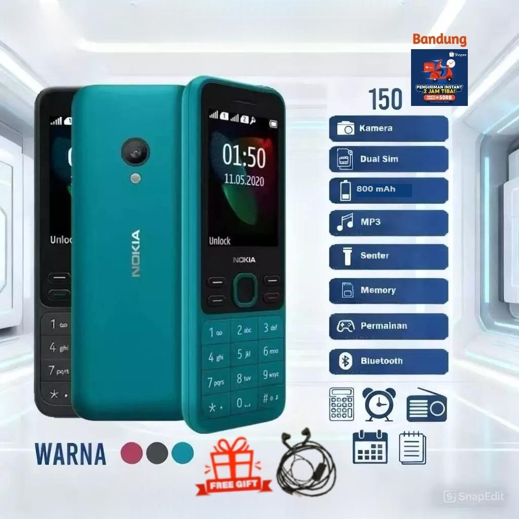 HP NOKIA 150 2020 BARU GARANSI 1 BULAN DUAL SIM SLOT MEMORY KAMERA SENTER RADIO 800mAh