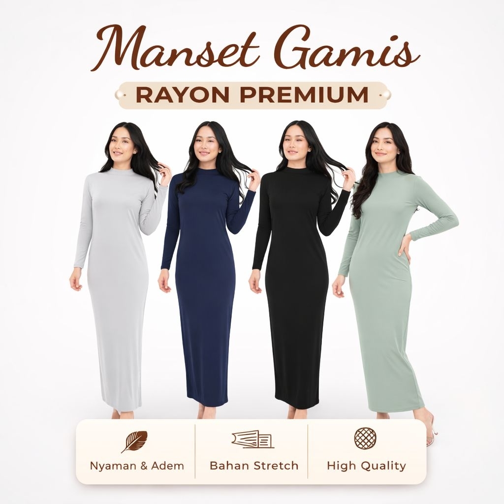 Manset Gamis Wanita Turtleneck Rayon Super Premium Size Standar & Jumbo / Inner Dress Wanita / Dress