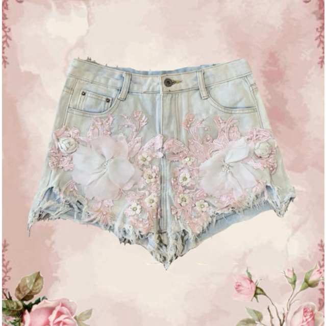 Fairy Blossom 3D Lace Denim Shorts
