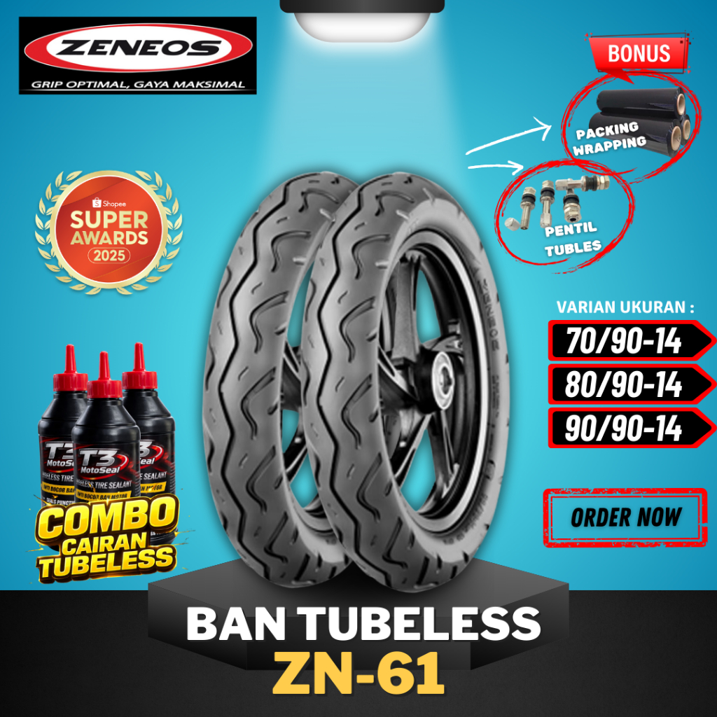 [READY COD] BAN ZENEOS ZN61 RING 14 ( 70/90-14 / 80/90-14 / 90/90-14 ) BAN TUBELESS ZENEOS RING 14 /