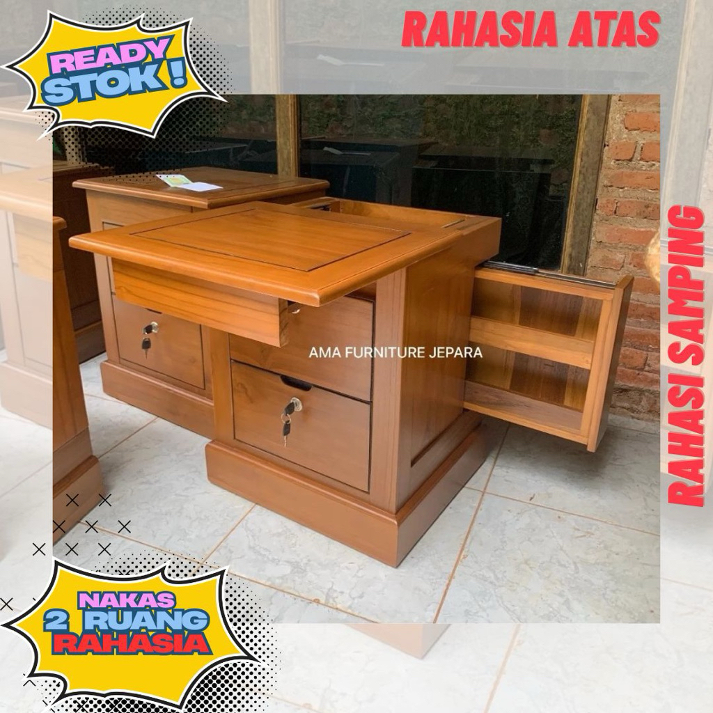 BEDSIDE TABLE 2 LACI RAHASIA - NAKAS 2 RUANG RAHASIA - NAKAS RAHASIA - BEDSIDE - NAKAS KAYU JATI