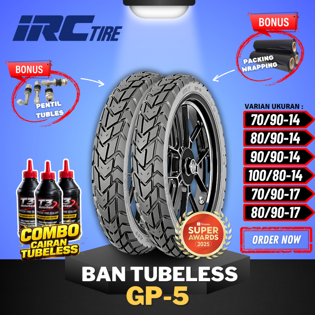[READY COD] BAN IRC GP5 TUBELESS RING 14 17 ( 70/90-17 / 80/90-17 ) IRC RING 14 17 BAN MOTOR BEBEK M