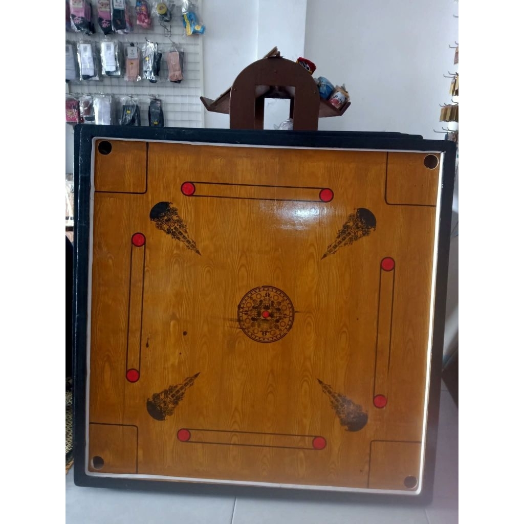 Meja Karambol Kecil 60x60cm Warna Coklat - Desain Elegan, Bonus Biji Karambol