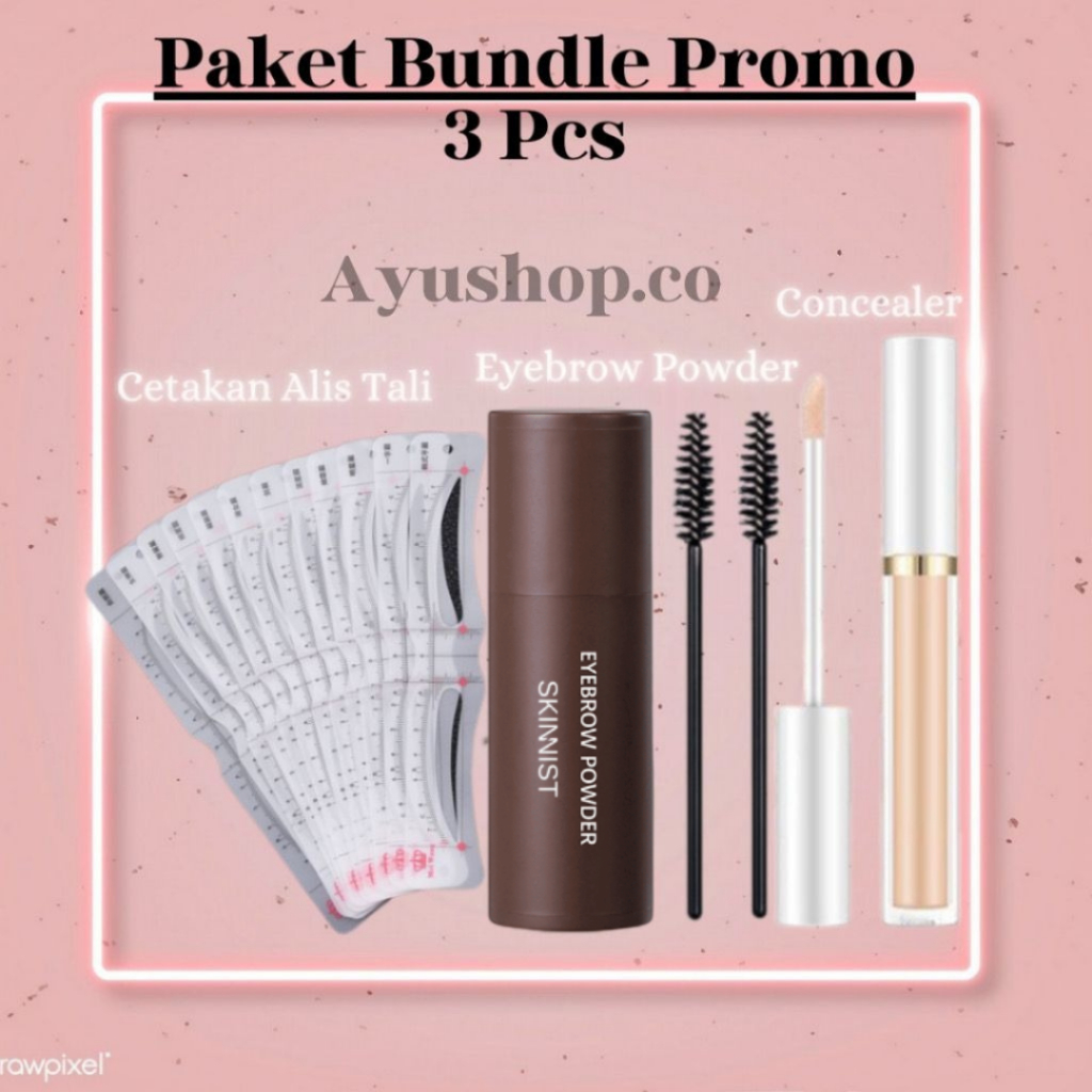 (BPOM SKINNIST) Paket Ngalis 3in1 - Paket Eyebrow Powder 3in1 (Powder Alis, Cetakan Tali 12pcs, Conc