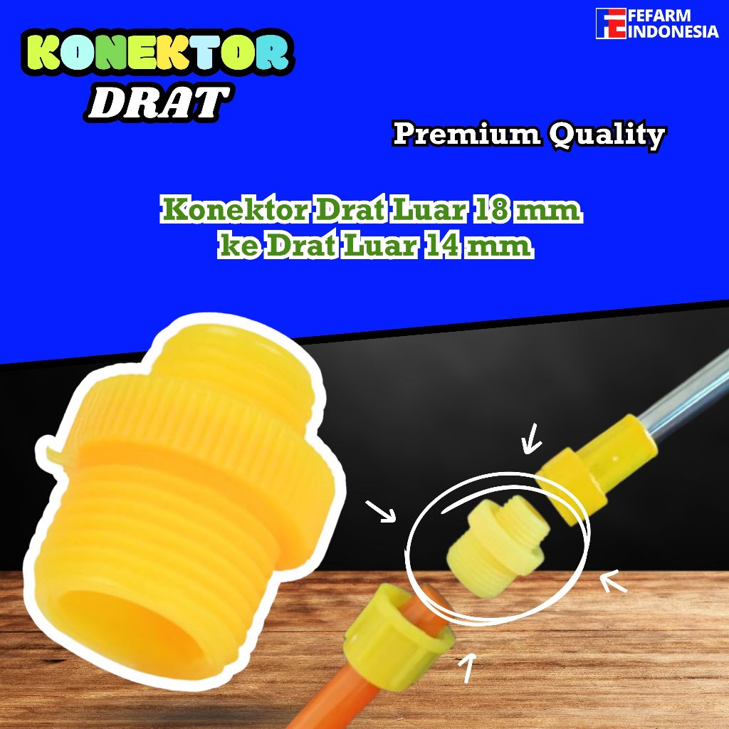 SOCKET KONEKTOR 18MM DRAT LUAR KE 14MM DRAT LUAR/ KONEKTOR STIK PANJANG KE SELANG SPRAYER ELEKTRIK F