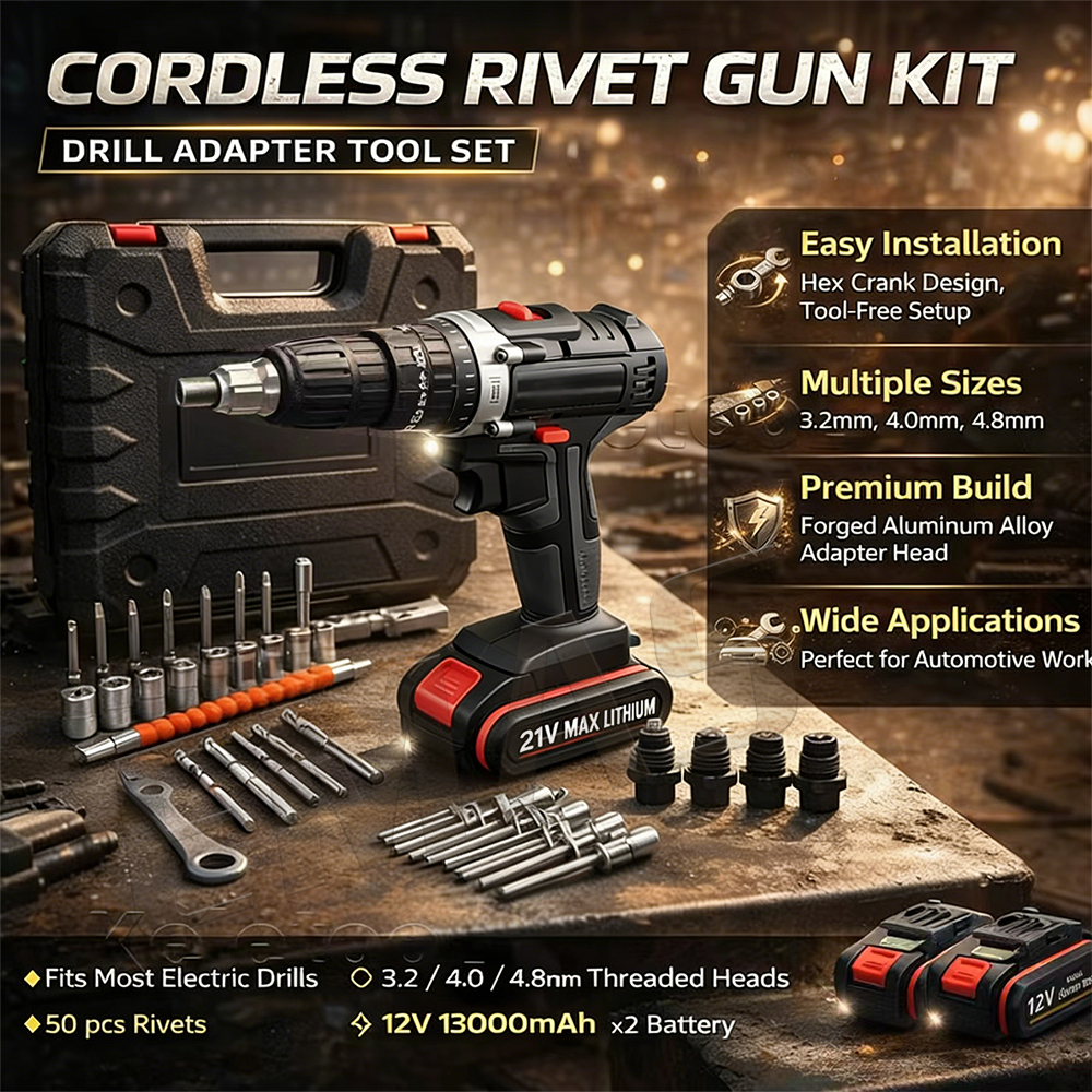 Mesin Bor Rivet Gun Electric  Mesin Bor Baterai Cordless Drill Impact Listrik Tangan 2 In 1 Dengan T