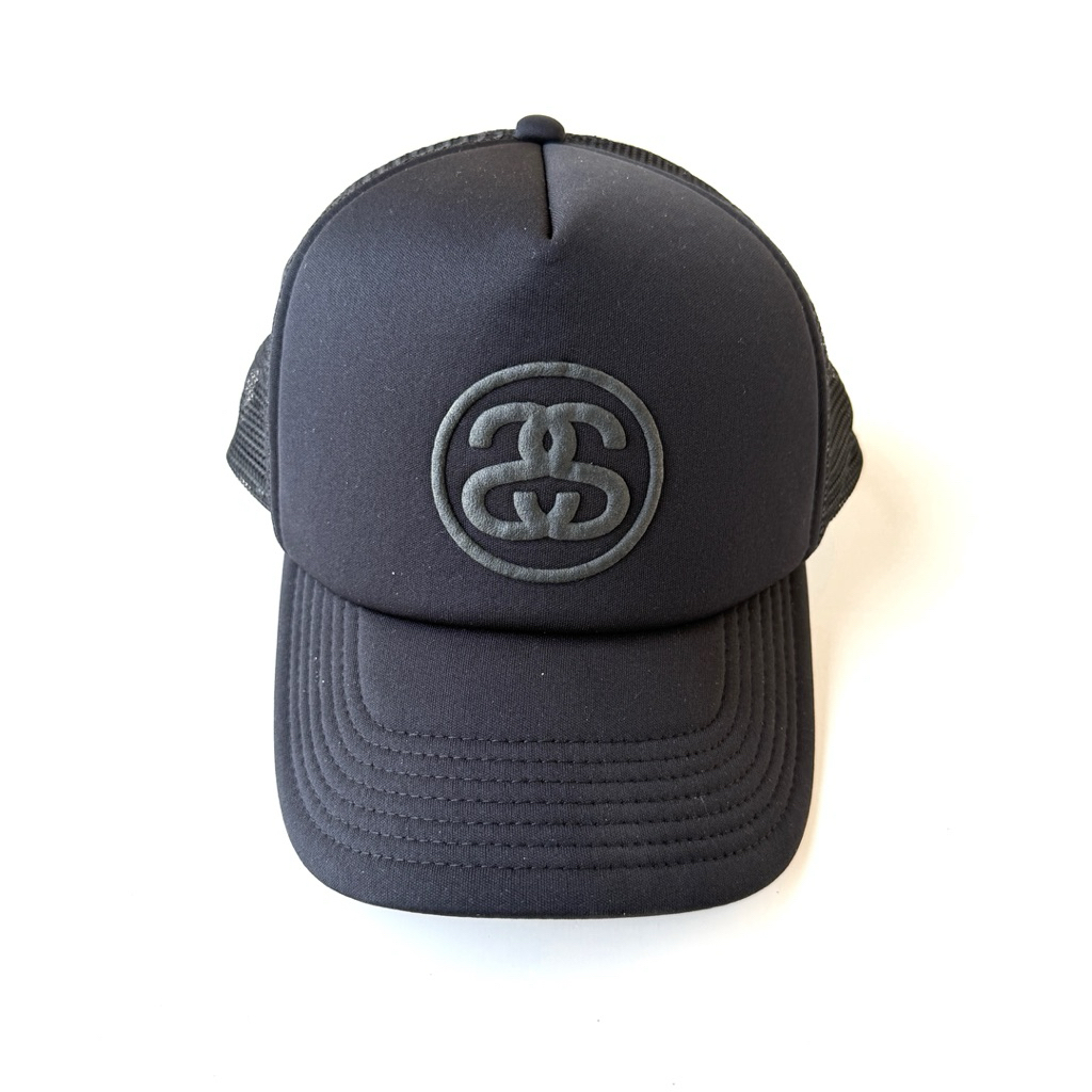 Trucker hat topi stussy double s logo all black original
