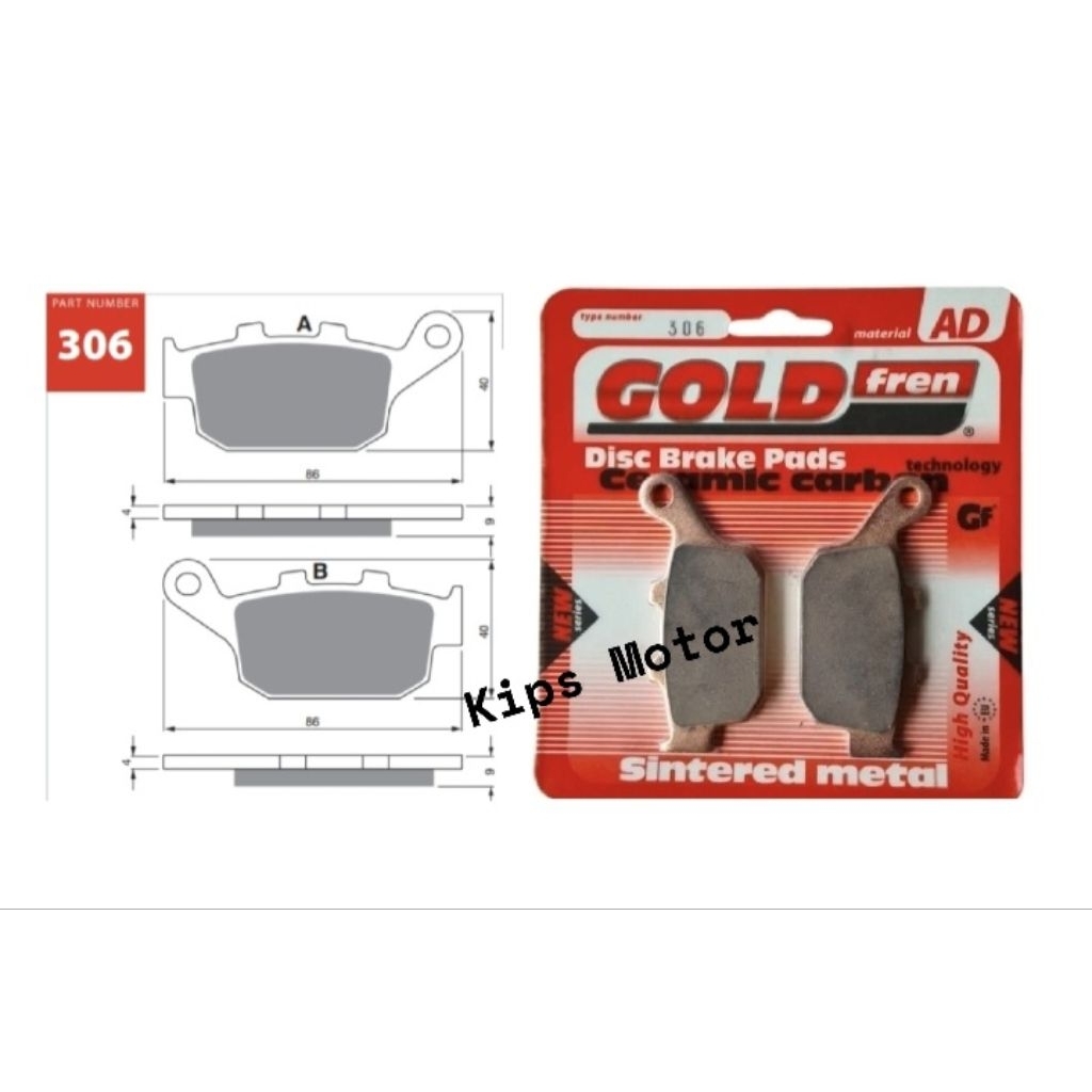 Kampas rem belakang Honda CB 500 X / F CB500X CB500F Gold Fren 306